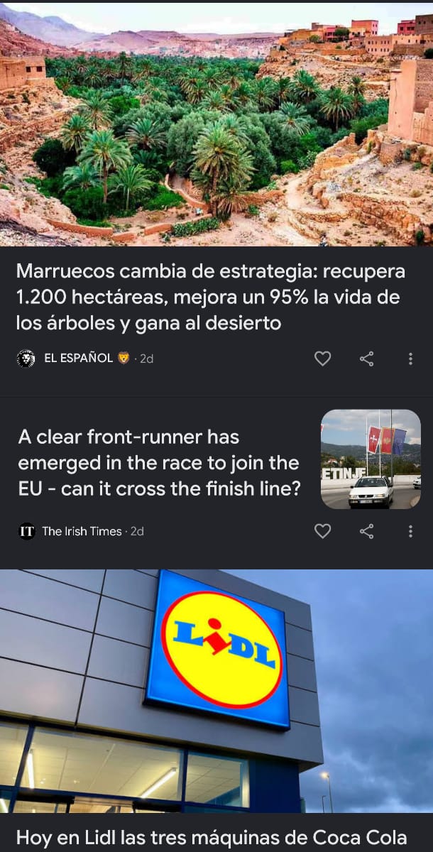 Example of Google Discover article cards